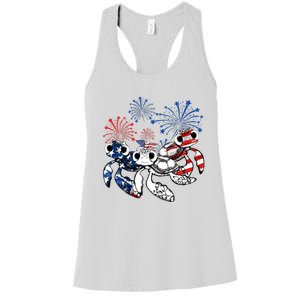 Sea Turtles 4th Of July American Usa Flag Patriotic Women's Racerback Tank