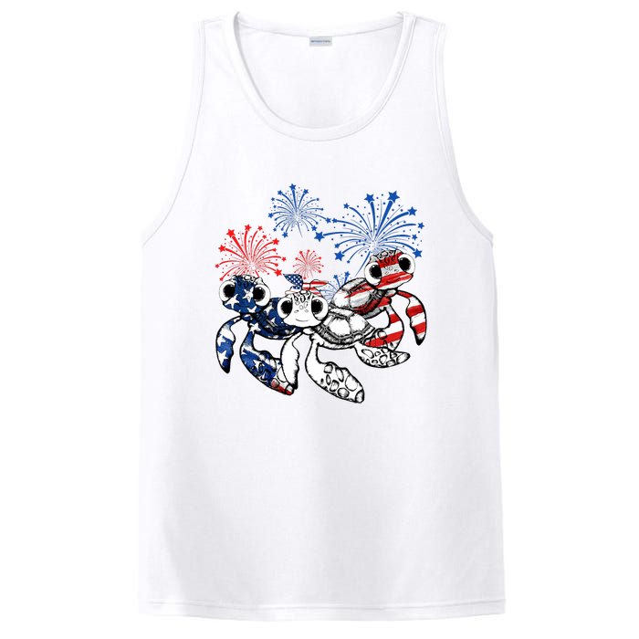 Sea Turtles 4th Of July American Usa Flag Patriotic PosiCharge Competitor Tank