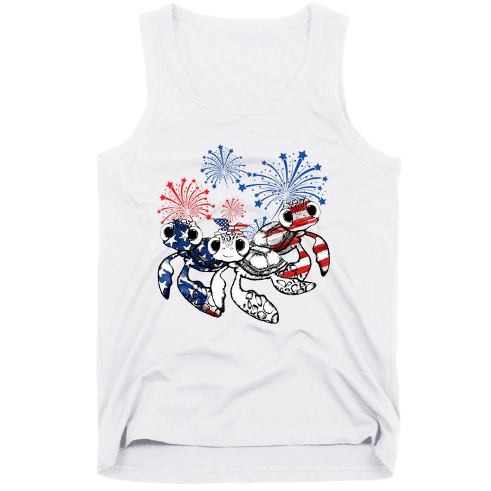 Sea Turtles 4th Of July American Usa Flag Patriotic Tank Top