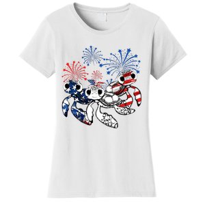 Sea Turtles 4th Of July American Usa Flag Patriotic Women's T-Shirt