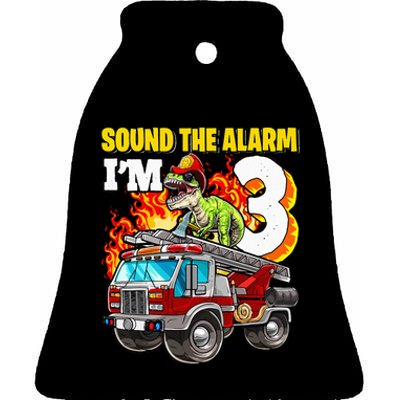 Sound the Alarm I'm 3 Dinosaur Firefighter 3rd Birthday Ceramic Bell Ornament