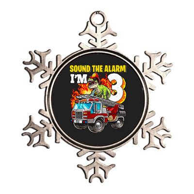 Sound the Alarm I'm 3 Dinosaur Firefighter 3rd Birthday Metallic Star Ornament