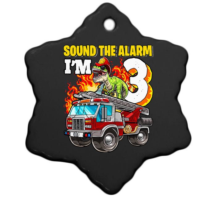 Sound the Alarm I'm 3 Dinosaur Firefighter 3rd Birthday Ceramic Star Ornament