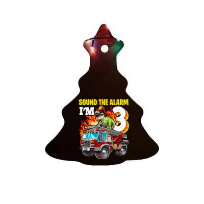 Sound the Alarm I'm 3 Dinosaur Firefighter 3rd Birthday Ceramic Tree Ornament