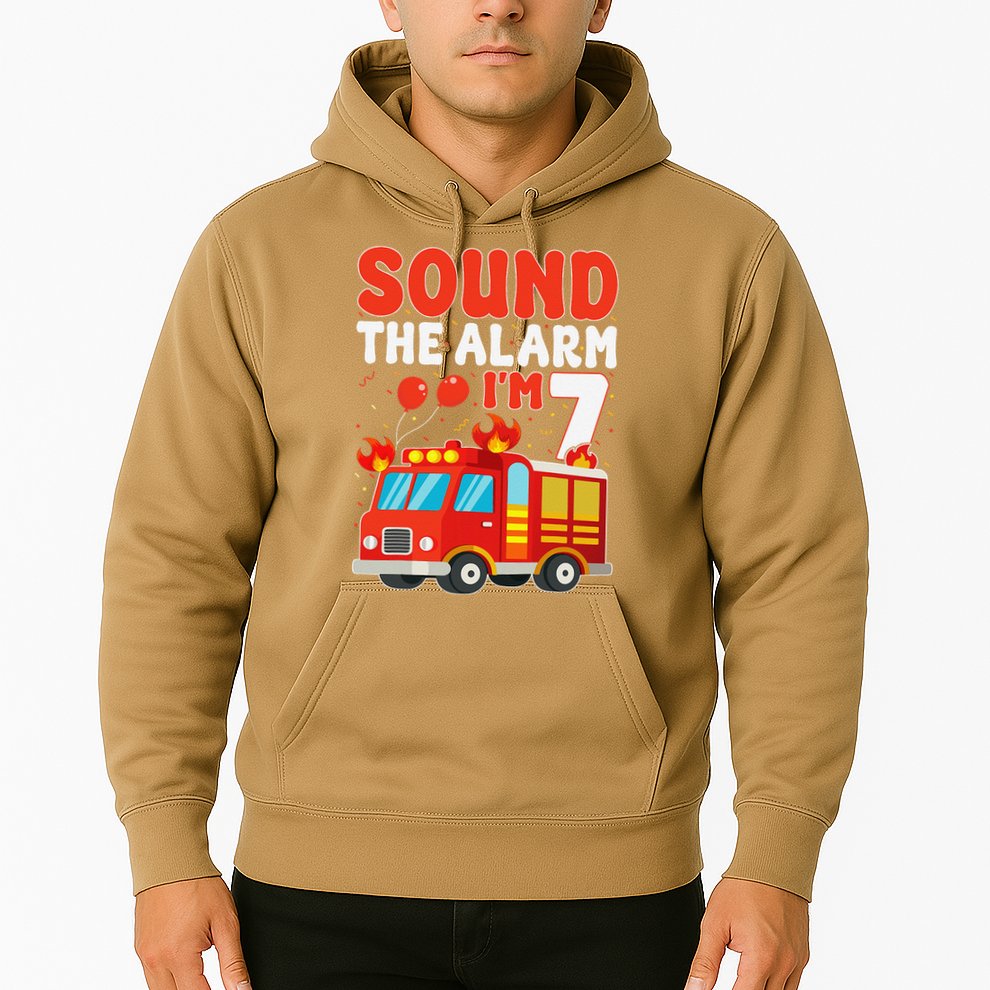 Sound The Alarm IM 7 Fire Truck Firefighter 7th Birthday Hoodie
