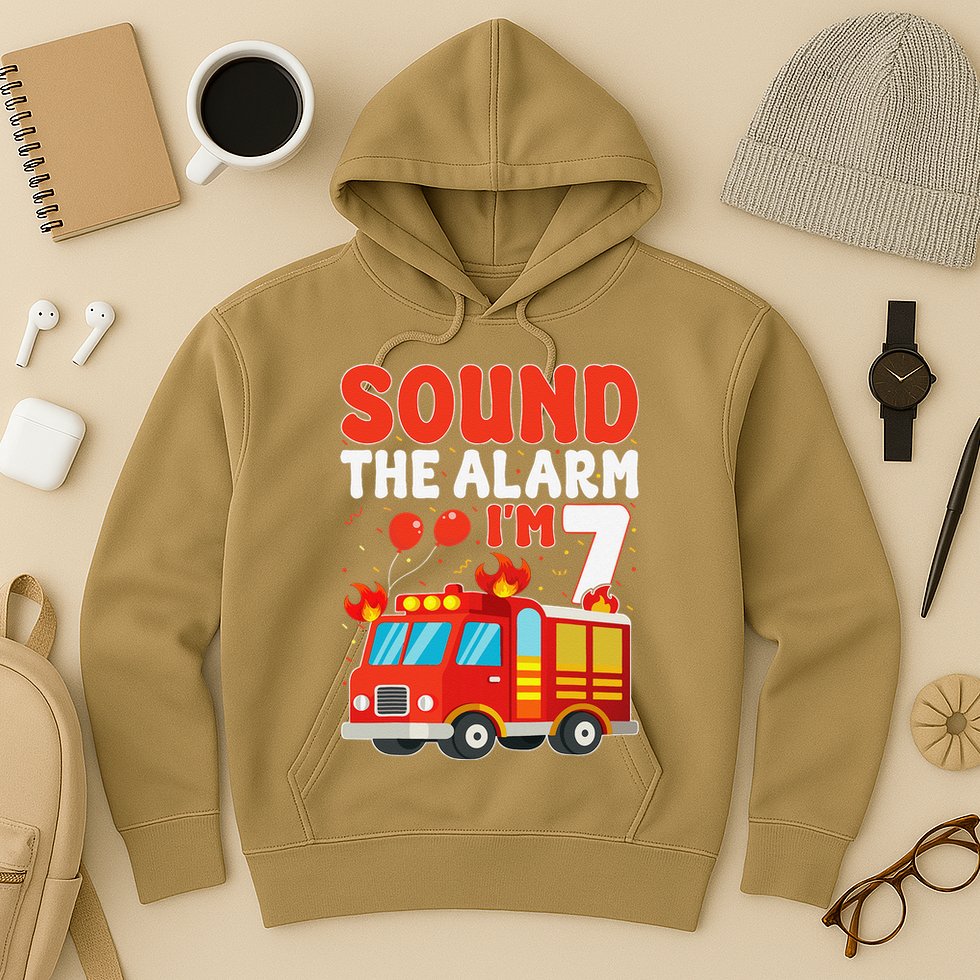 Sound The Alarm IM 7 Fire Truck Firefighter 7th Birthday Hoodie
