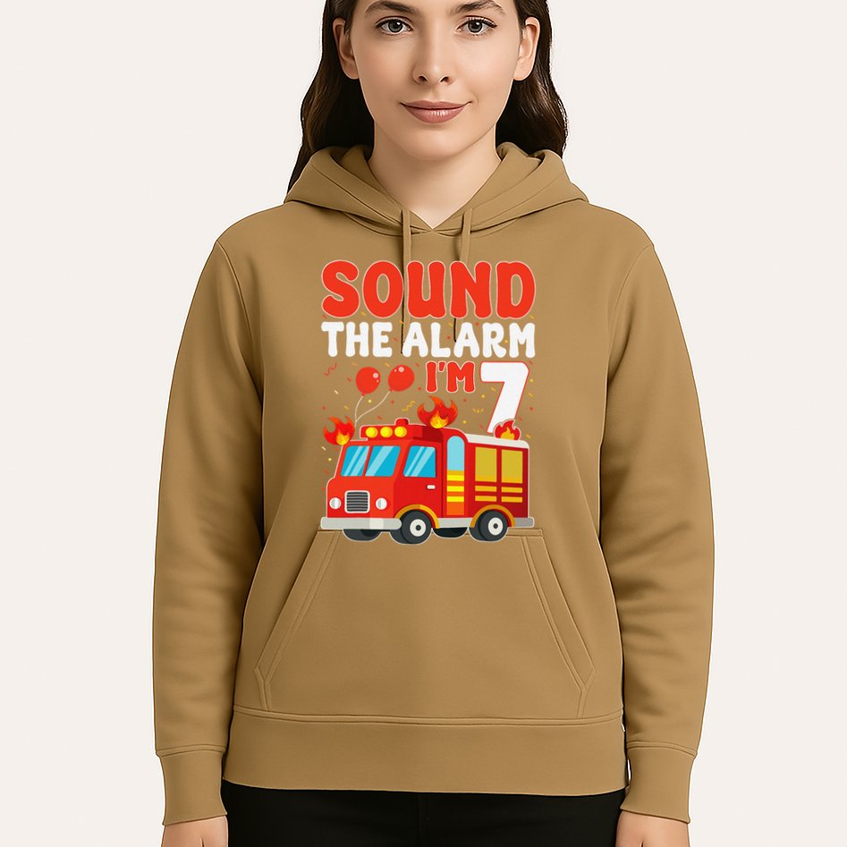 Sound The Alarm IM 7 Fire Truck Firefighter 7th Birthday Hoodie
