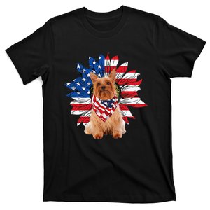 Silky Terrier American Flag Sunflower Dog Lovers 4th Of July T-Shirt