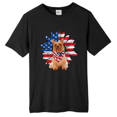 Silky Terrier American Flag Sunflower Dog Lovers 4th Of July Tall Fusion ChromaSoft Performance T-Shirt