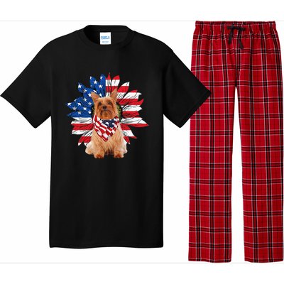 Silky Terrier American Flag Sunflower Dog Lovers 4th Of July Pajama Set