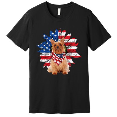 Silky Terrier American Flag Sunflower Dog Lovers 4th Of July Premium T-Shirt