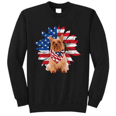 Silky Terrier American Flag Sunflower Dog Lovers 4th Of July Tall Sweatshirt