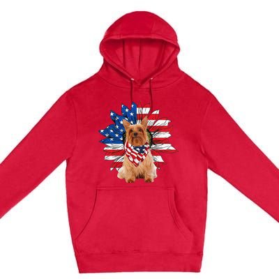 Silky Terrier American Flag Sunflower Dog Lovers 4th Of July Premium Pullover Hoodie