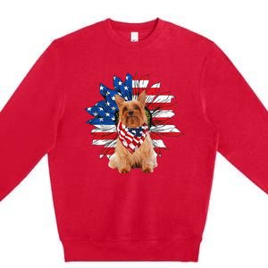 Silky Terrier American Flag Sunflower Dog Lovers 4th Of July Premium Crewneck Sweatshirt