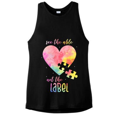See The Able Not The Label Colorful Autism Puzzle Heart Ladies PosiCharge Tri-Blend Wicking Tank