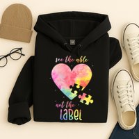 See The Able Not The Label Colorful Autism Puzzle Heart Hoodie