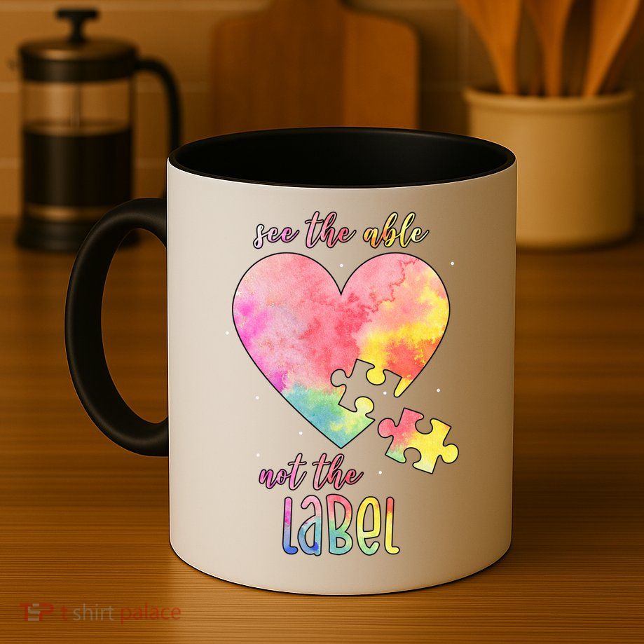 See The Able Not The Label Colorful Autism Puzzle Heart Mug