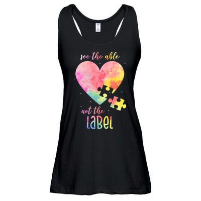 See The Able Not The Label Colorful Autism Puzzle Heart Ladies Essential Flowy Tank