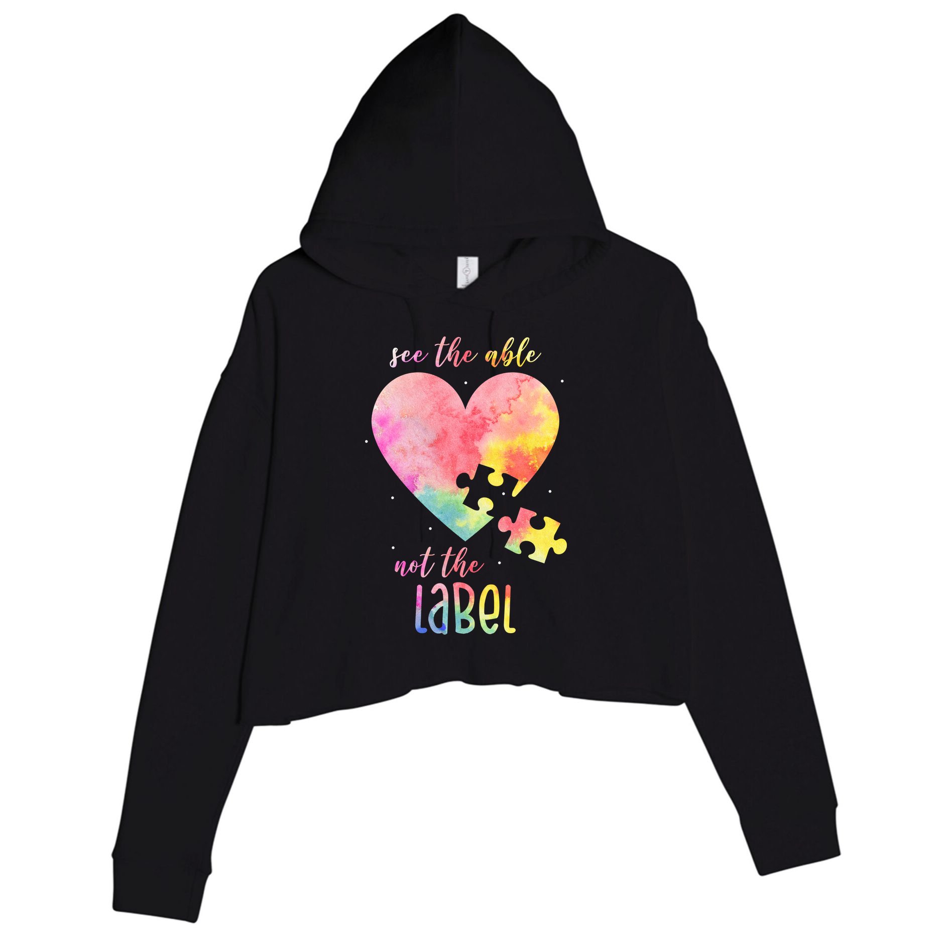 See The Able Not The Label Colorful Autism Puzzle Heart Crop Fleece Hoodie