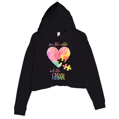 See The Able Not The Label Colorful Autism Puzzle Heart Crop Fleece Hoodie