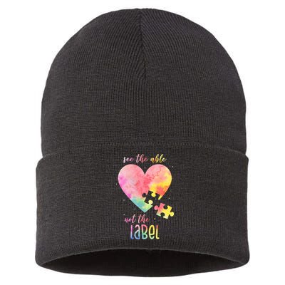 See The Able Not The Label Colorful Autism Puzzle Heart Sustainable Knit Beanie