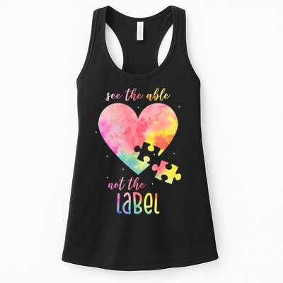 See The Able Not The Label Colorful Autism Puzzle Heart Womens Tank Top