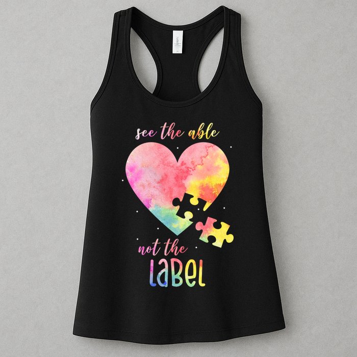 See The Able Not The Label Colorful Autism Puzzle Heart Womens Tank Top