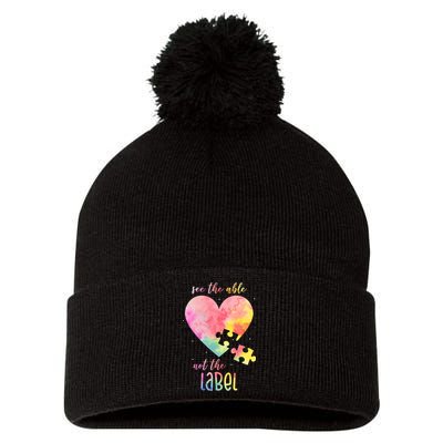 See The Able Not The Label Colorful Autism Puzzle Heart Pom Pom 12in Knit Beanie