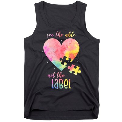 See The Able Not The Label Colorful Autism Puzzle Heart Tank Top