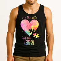 See The Able Not The Label Colorful Autism Puzzle Heart Tank Top