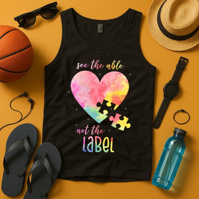 See The Able Not The Label Colorful Autism Puzzle Heart Tank Top