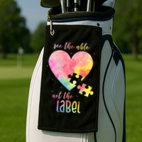 See The Able Not The Label Colorful Autism Puzzle Heart Golf Towel