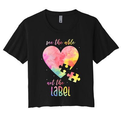 See The Able Not The Label Colorful Autism Puzzle Heart Crop Top