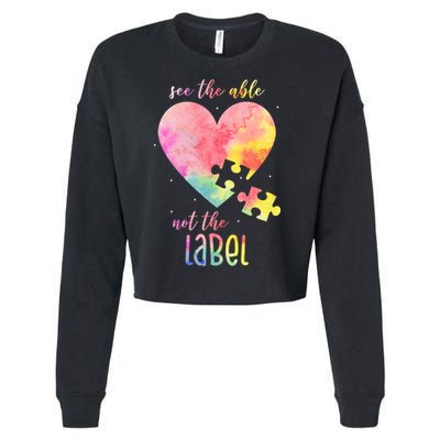 See The Able Not The Label Colorful Autism Puzzle Heart Cropped Pullover Crew
