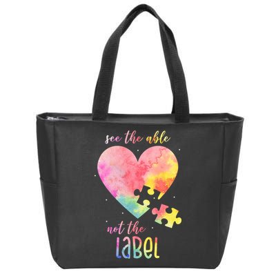 See The Able Not The Label Colorful Autism Puzzle Heart Zip Tote Bag