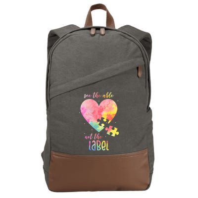 See The Able Not The Label Colorful Autism Puzzle Heart Cotton Canvas Backpack