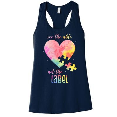 See The Able Not The Label Colorful Autism Puzzle Heart Women's Racerback Tank