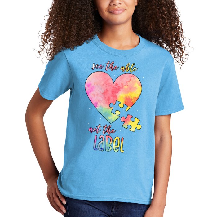 See The Able Not The Label Colorful Autism Puzzle Heart Kids T-Shirt