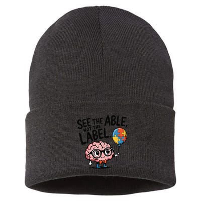 See The Able Not The Label Cute Science Nerd Proud Autism Sustainable Knit Beanie