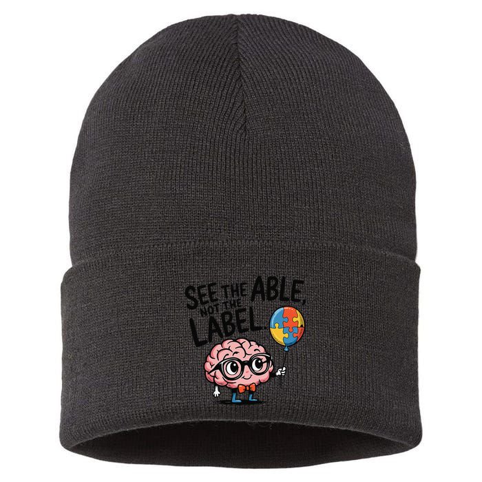 See The Able Not The Label Cute Science Nerd Proud Autism Sustainable Knit Beanie