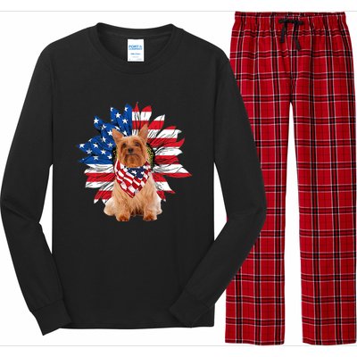 Silky Terrier American Flag Sunflower Dog Lovers 4th Of July Long Sleeve Pajama Set