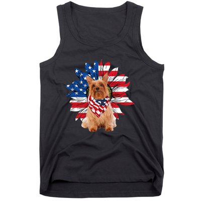 Silky Terrier American Flag Sunflower Dog Lovers 4th Of July Tank Top