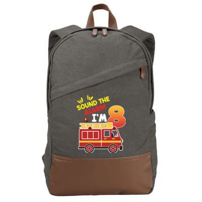 Sound The Alarm IM 8th Birthday Boy Fire Truck Cotton Canvas Backpack