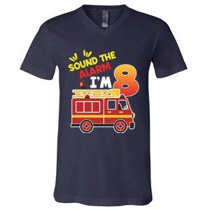 Sound The Alarm IM 8th Birthday Boy Fire Truck V-Neck T-Shirt