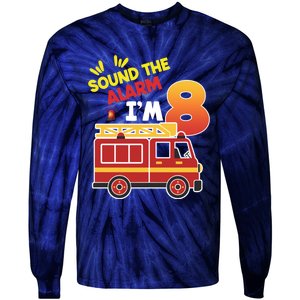 Sound The Alarm IM 8th Birthday Boy Fire Truck Tie-Dye Long Sleeve Shirt