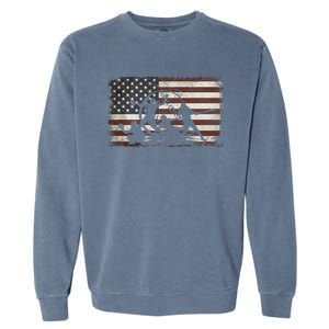 Softball Team American Flag Thanksgiving Christmas Funny Gift Garment-Dyed Sweatshirt