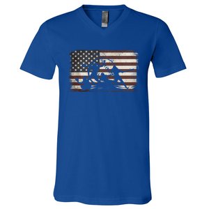 Softball Team American Flag Thanksgiving Christmas Funny Gift V-Neck T-Shirt