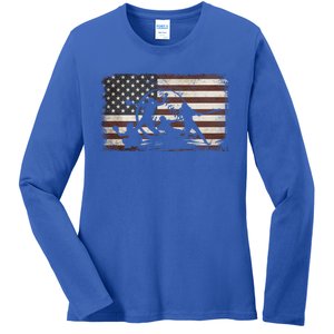 Softball Team American Flag Thanksgiving Christmas Funny Gift Ladies Long Sleeve Shirt