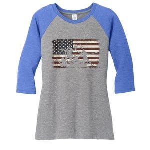 Softball Team American Flag Thanksgiving Christmas Funny Gift Women's Tri-Blend 3/4-Sleeve Raglan Shirt