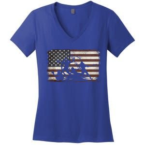 Softball Team American Flag Thanksgiving Christmas Funny Gift Women's V-Neck T-Shirt